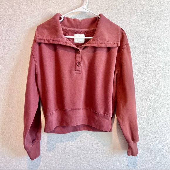 Abercrombie & Fitch Tops - Abercrombie & Fitch Burgundy Henley Pullover Sweatshirt Women’s Cropped Small